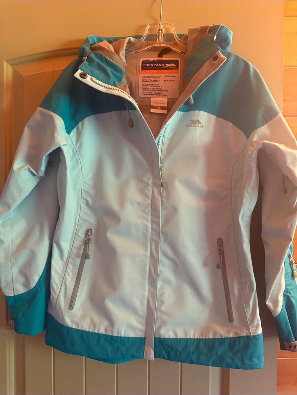 Trespass Teal and Light Blue Kids Waterproof Raincoat/Light Ski Coat